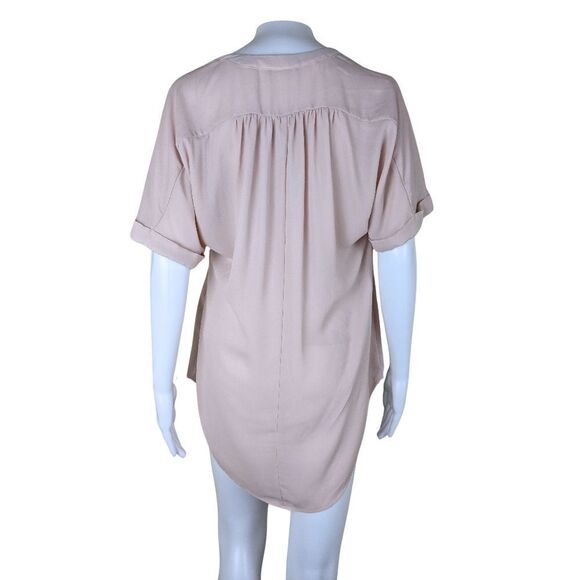 Worthington Small Solid Light Pink Short Sleeve V Neck Sheer Formal Blouse - Picture 7 of 8
